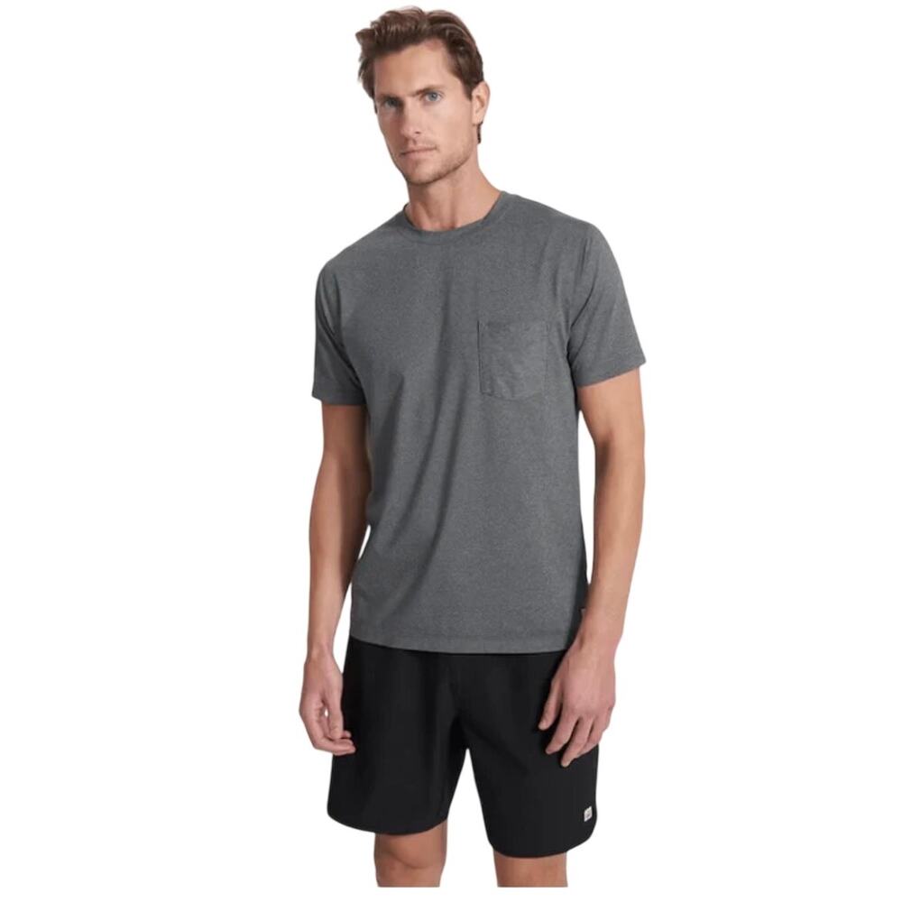 Vuori Tradewind Performance Pocket Tee, Heather Gray, UPF 30, Men's Size XL